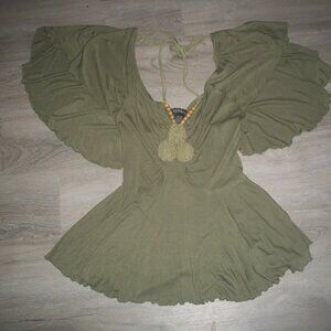 womens VENUS peplum blouse.tied neck.Flowing batwing sleeves size small